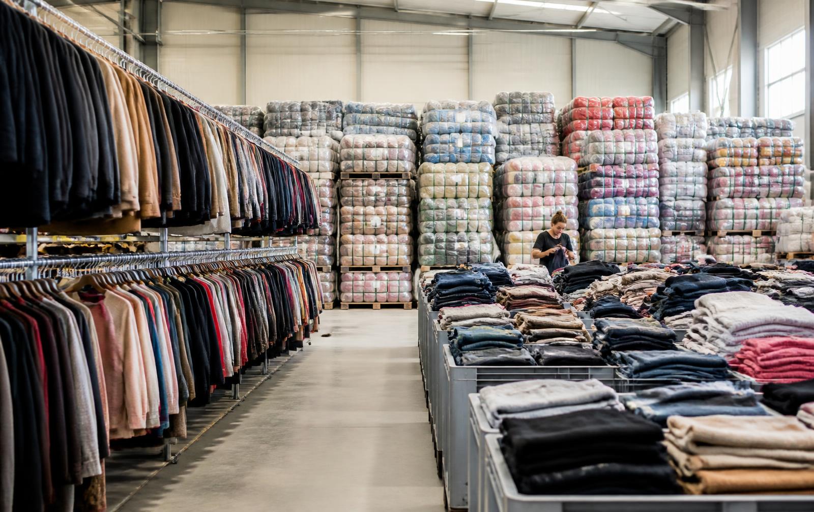 Sorted wholesale clothing prepared in a European warehouse
